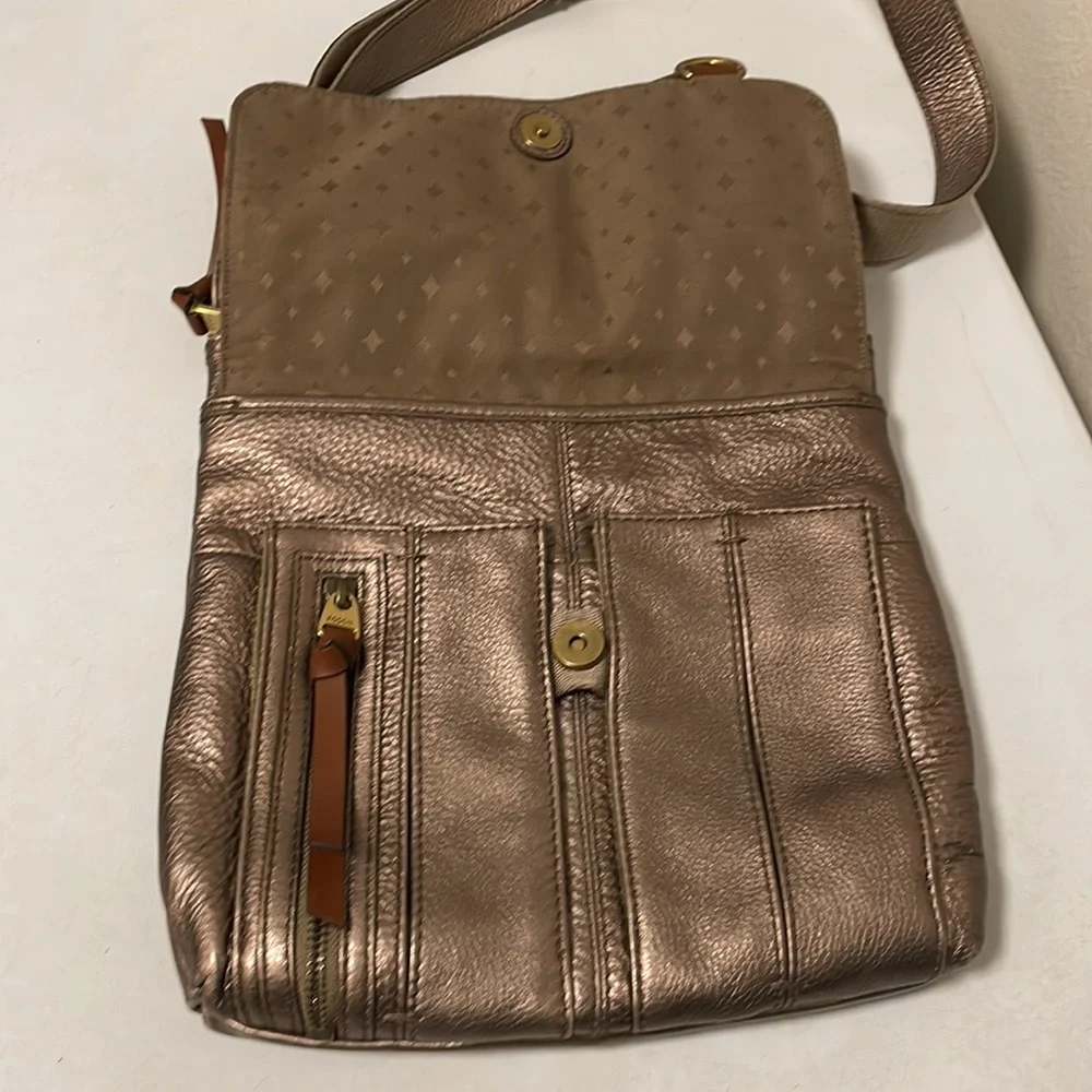 Fossil Morgan Metallic Leather‎ Traveler Handbag